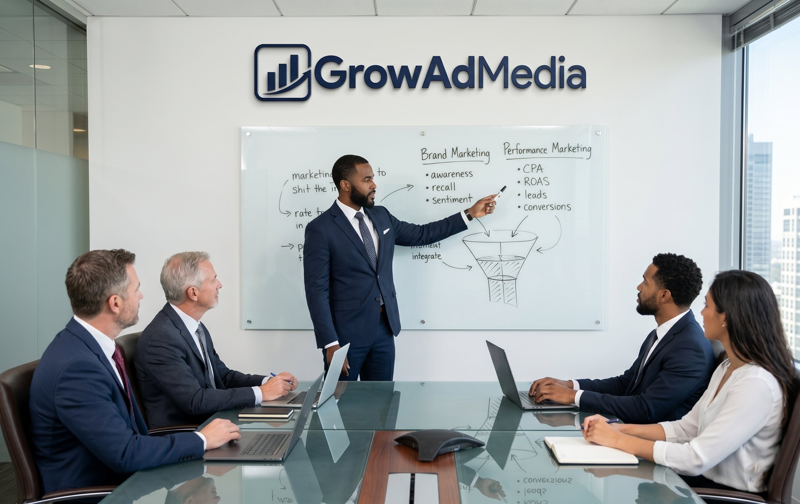 Performance vs brand marketing strategy whiteboard